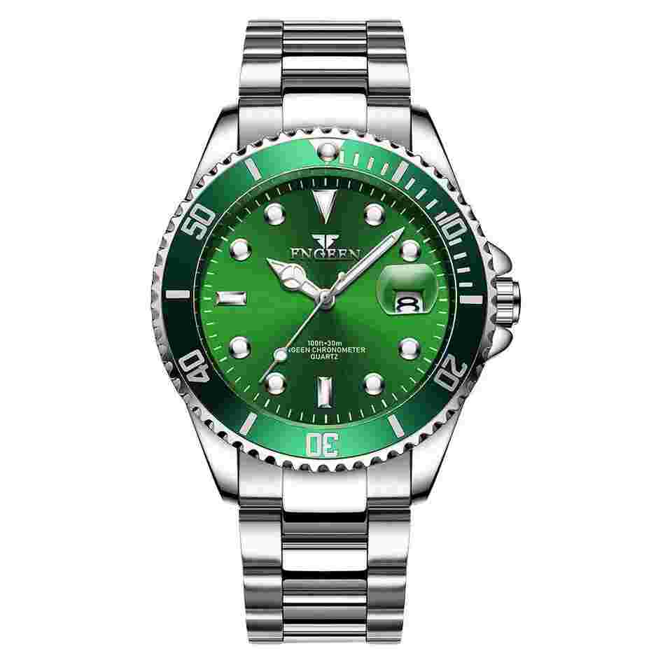 FNGEEN Classic Mens Stainless Steel Watch Business Calendar Quartz Wrist Watches