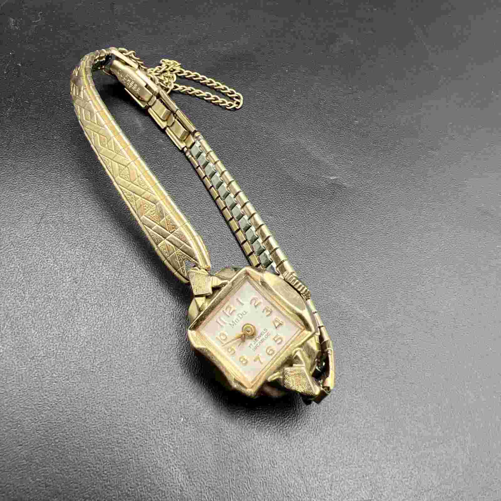Vtg. MuDu 10K R.G.P womens 17 jewels Incabloc Watch   Small Wrist