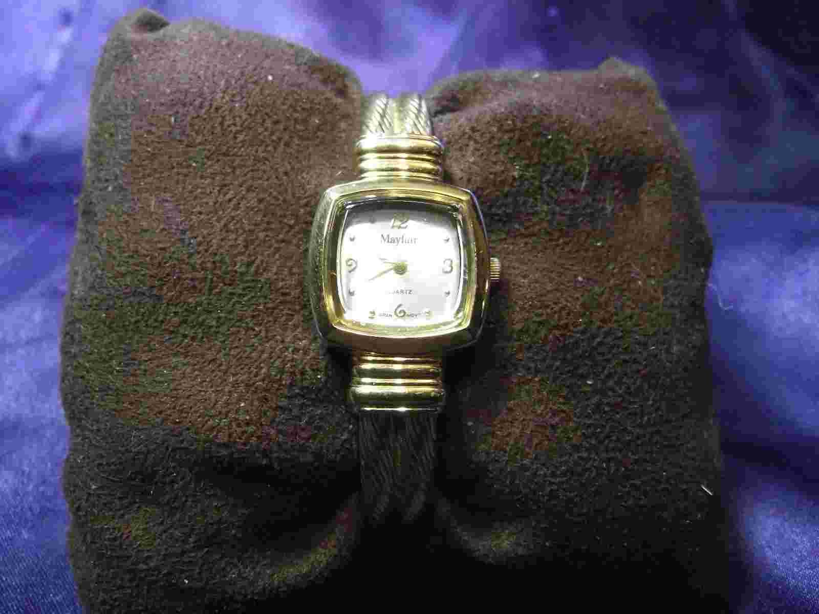 Woman's Mayfair Gold Cuff Watch with Raised Crystal **Beautiful** B120-855