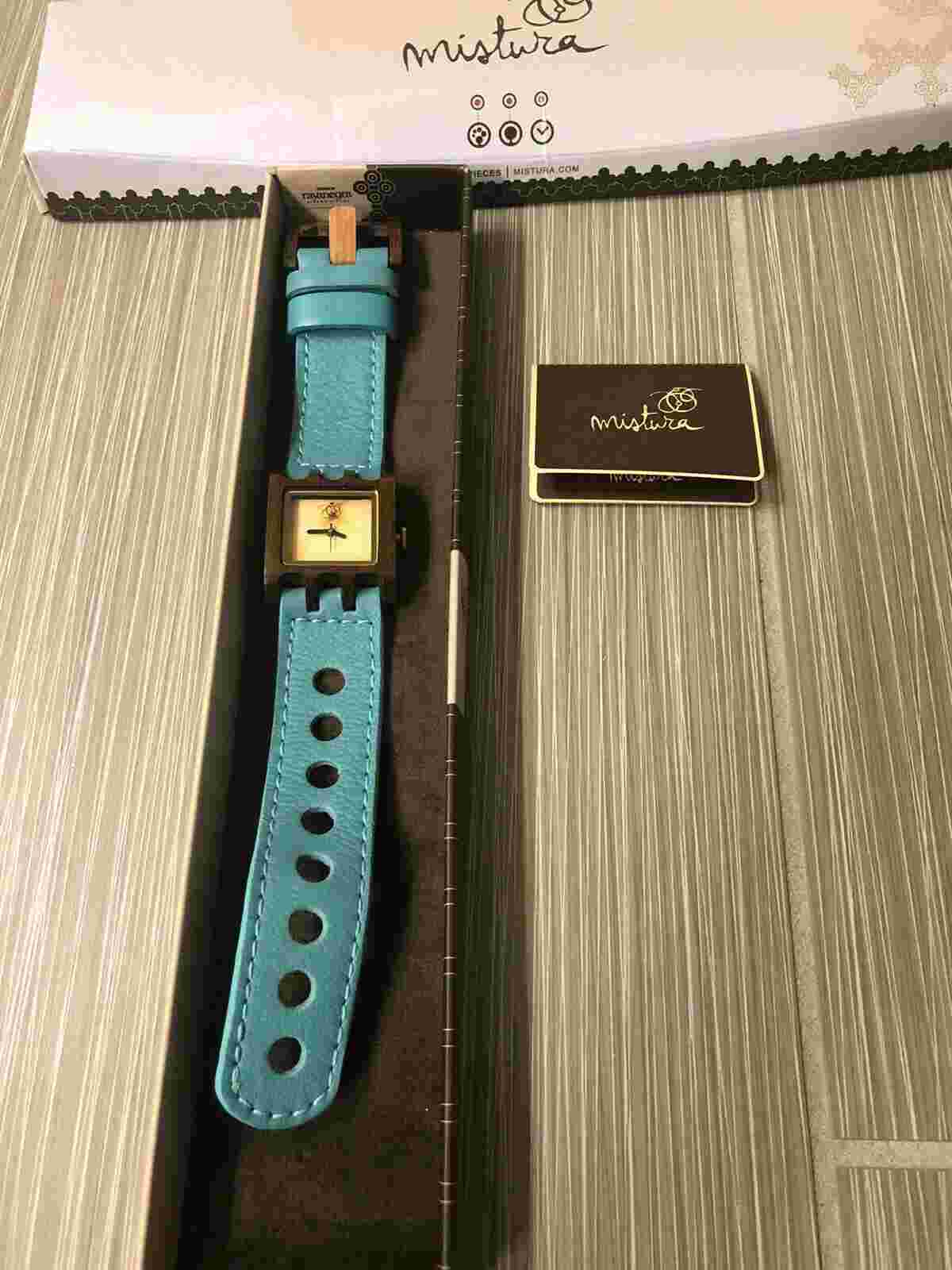 **Vintage** Mistura Timepieces Colombian Fine Woods Watch Teal Blue Leather Band