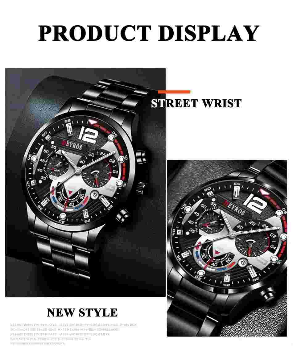 Pack 3 Pcs Watch Luxe Man Military Metal Elegant Black + Bracelet And Neck