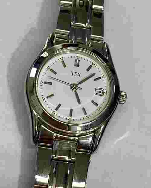 TFX By Bulova Women's Dress Date Watch Silver Tone New Battery Nice Condition