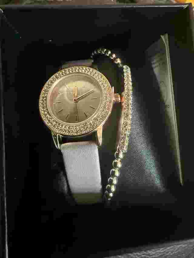 Lipsy Grey Strap Watch with Rose Gold Bracelet Set