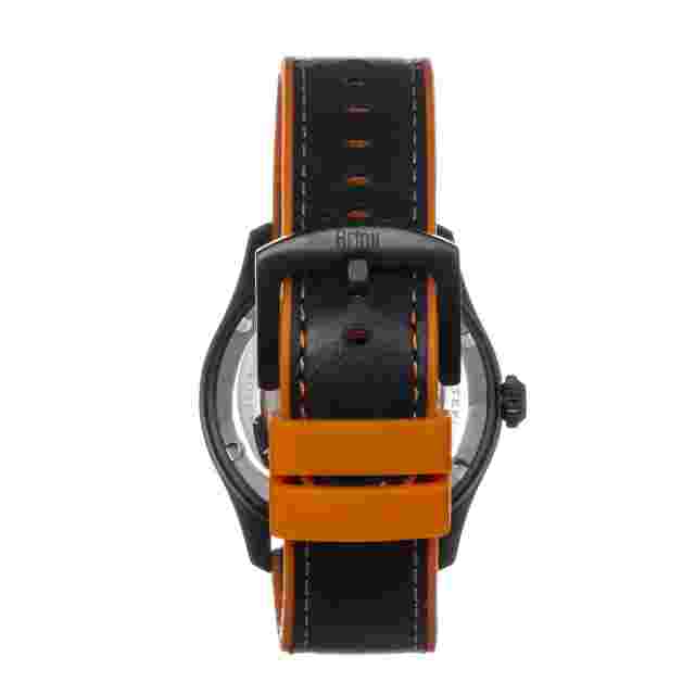 Reign Elijah Automatic Rubber Inlaid Leather-Band Watch W/Date - Black/Orange