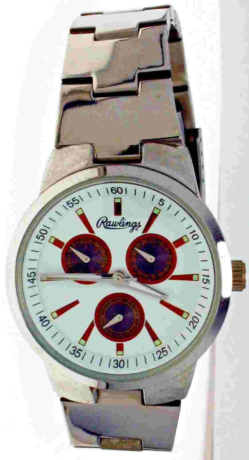 New Old Stock MEN'S Rawlings Day Date 24h WRIST WATCH Stainless Steel Model74047