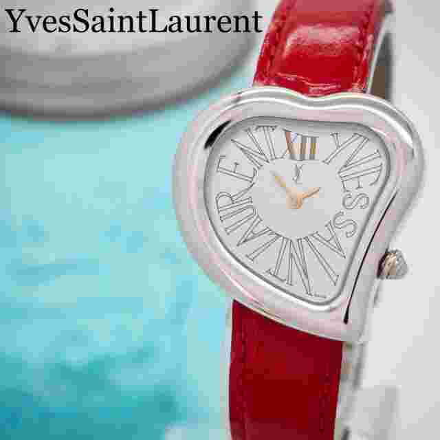 Yves Saint Laurent Heart Watch 31mm Silver Red Rare Good Condition from JP