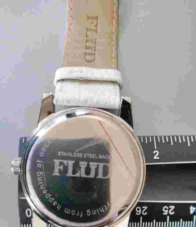 Flud Watch Silver Stainless Steel With White Genuine Leather Straps