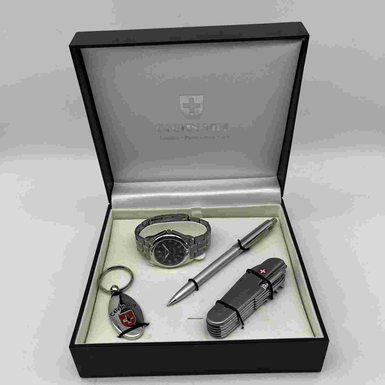 Calvin Hill Men’s Gift Set Watch, Mirror Keychain, Knife & Pen *Watch Needs Batt