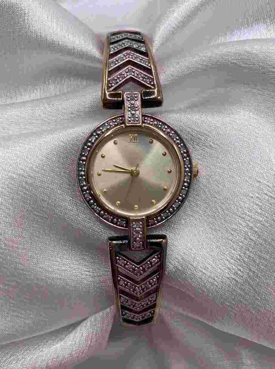 Vintage Danbury Mint 14K Gold Plated Sterling Silver 925 Diamond Cuff  Watch