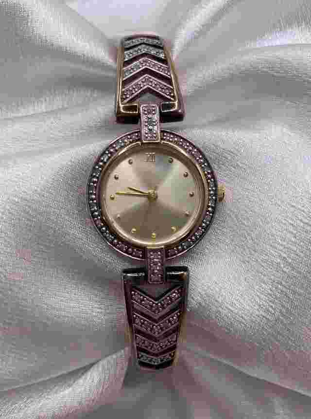 Vintage Danbury Mint 14K Gold Plated Sterling Silver 925 Diamond Cuff  Watch