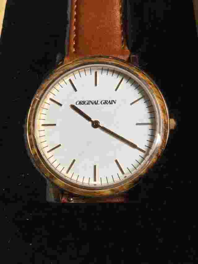 Original Grain Minimalist Zebrawood 40mm Rose Gold Cognac Watch Leather Band