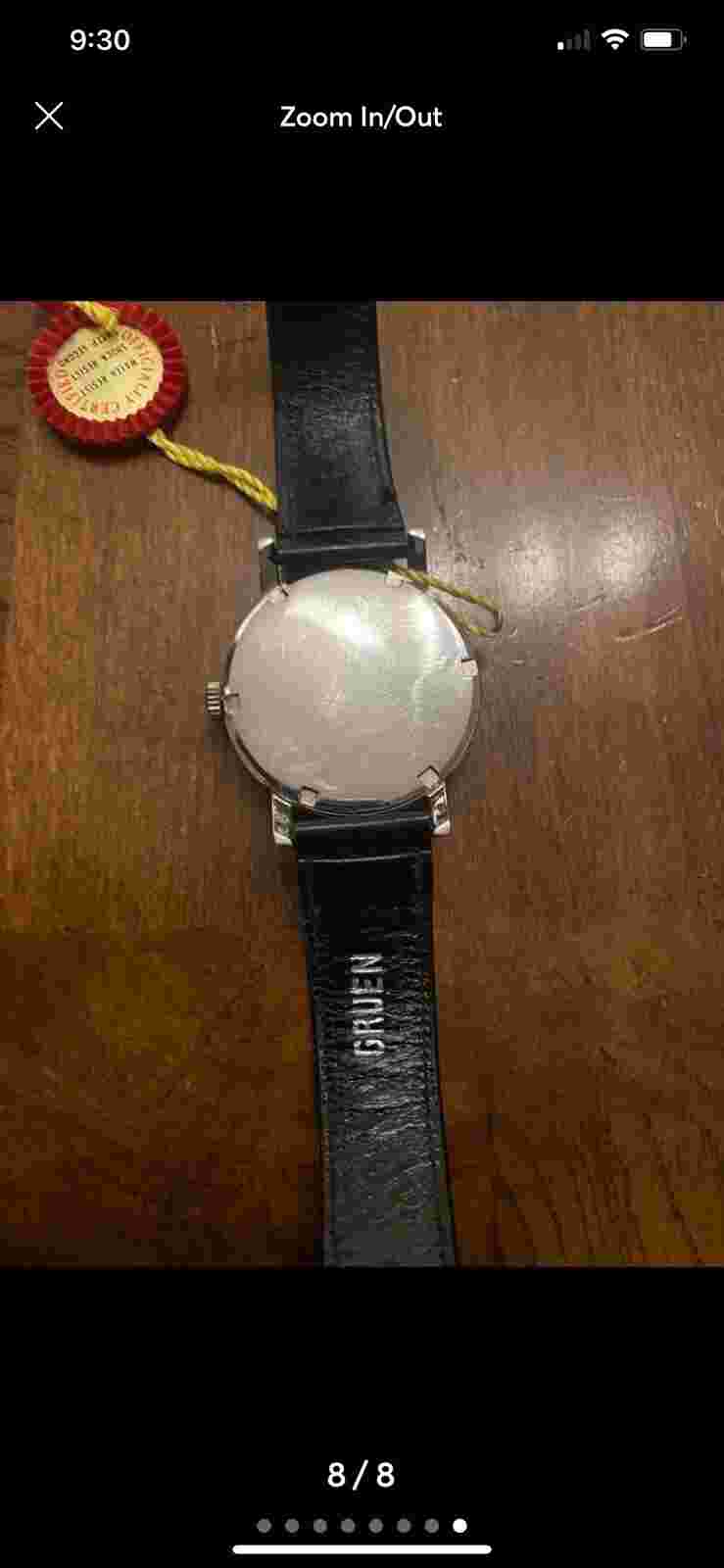 Vintage Gruen Guild watch with black band-unworn, with original box and paper