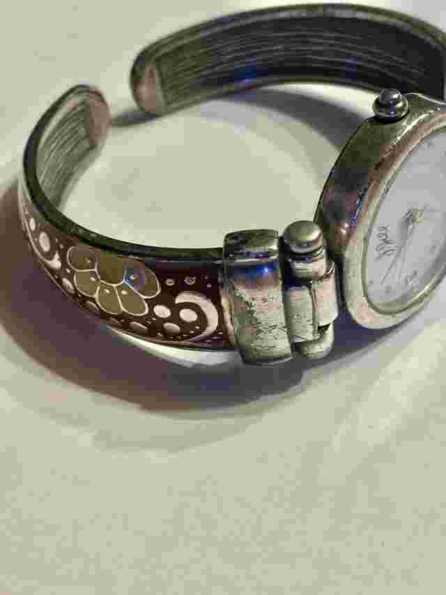 J Jill Watch - Enamel Floral Cuff Bracelet - New Battery - 7” Wrist