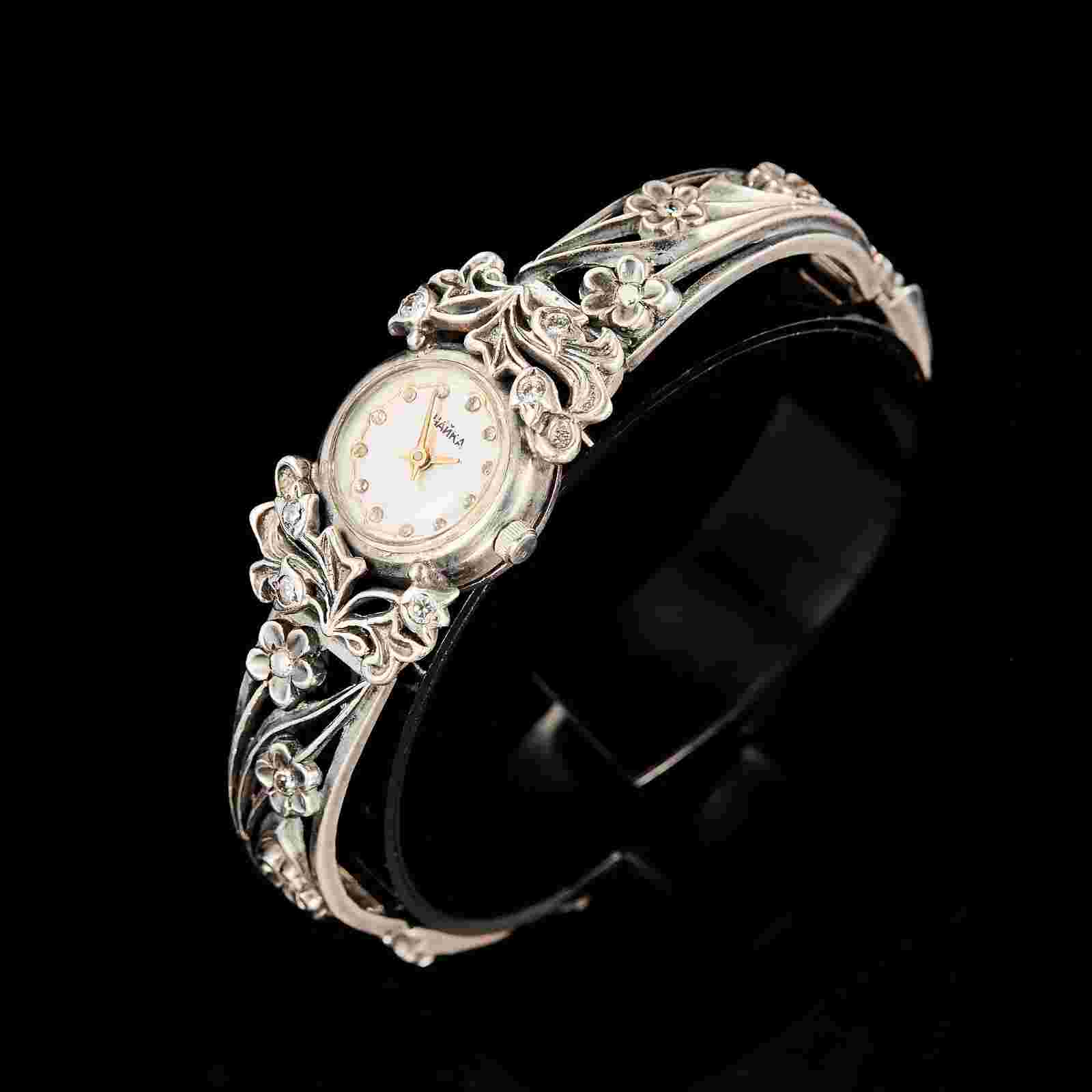 Rare Antique quartz women's sterling silver watches. Soviet Watch Ladies CHAIKA.