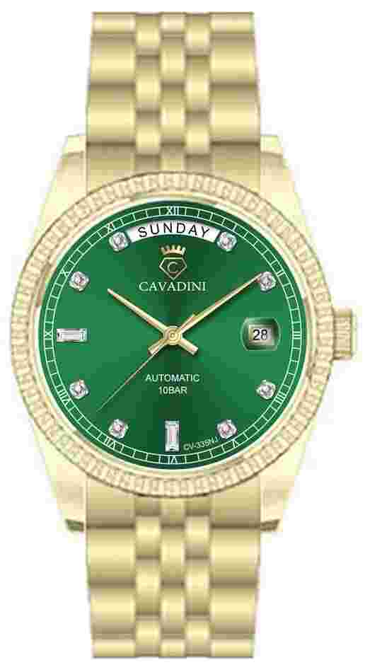 Cavadini Automatic Miyota 8285 Men's Watch Leonardo CV-335NJ Steel Gold-Green