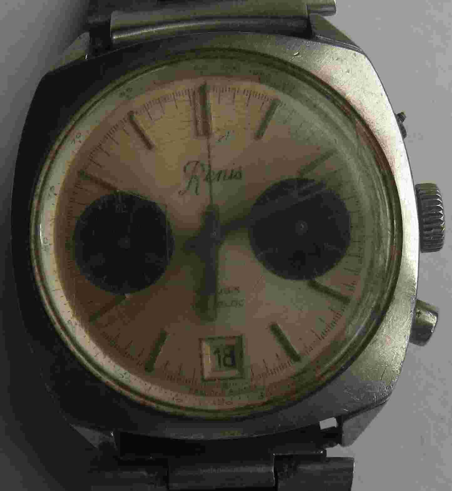 Valjoux 7734 "Renis" Chronograph mens steel case load manual 38 mm. in diameter