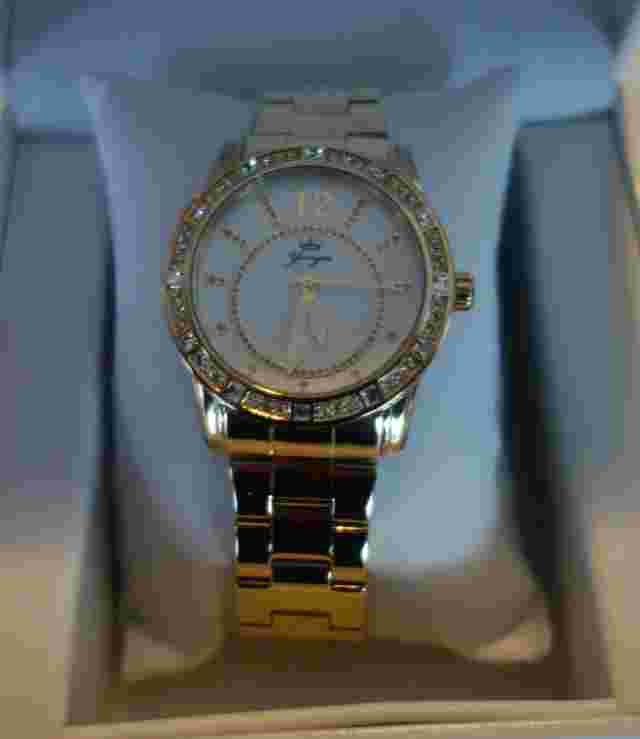 Yonger and Bresson Round Gold IP Steel Crystal watch NEW