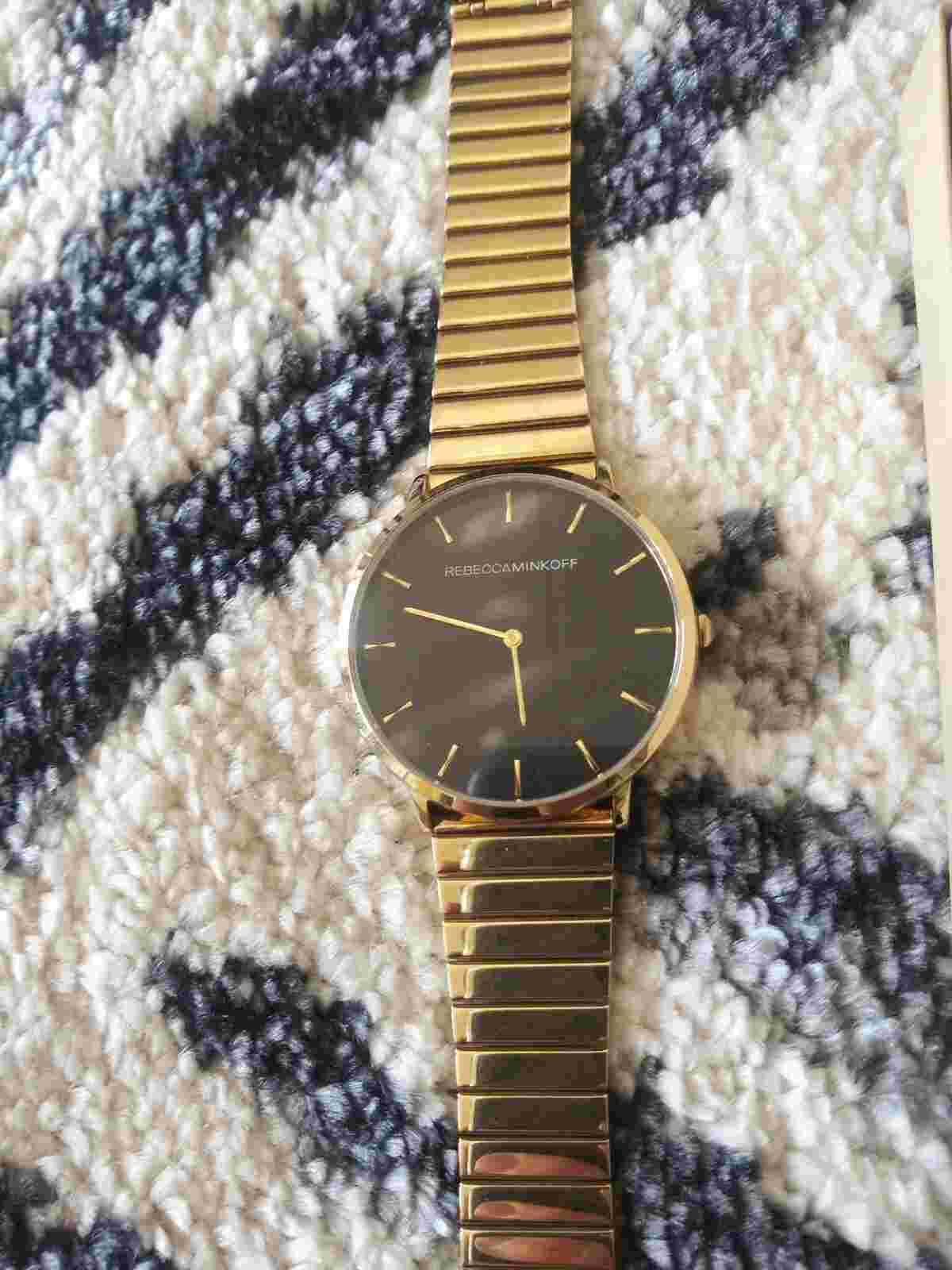REBECCA MINKOFF Womens Gold Watch With Black Face Adjustable - Needs Battery