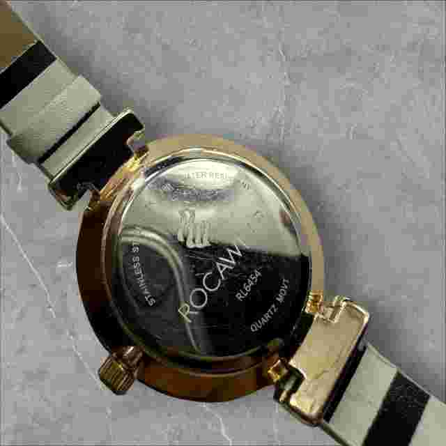 Rocawear Quartz Watch With White Black Strap Band White Dial Gold Tone Case