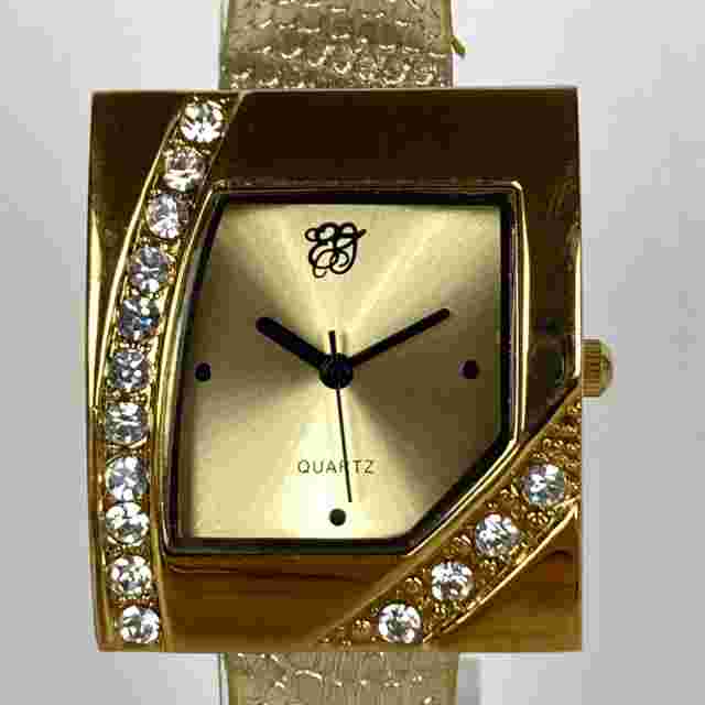 Elizabeth Taylor Watch Women Gold Tone Square Pave Bezel Bling New Battery 8.25"