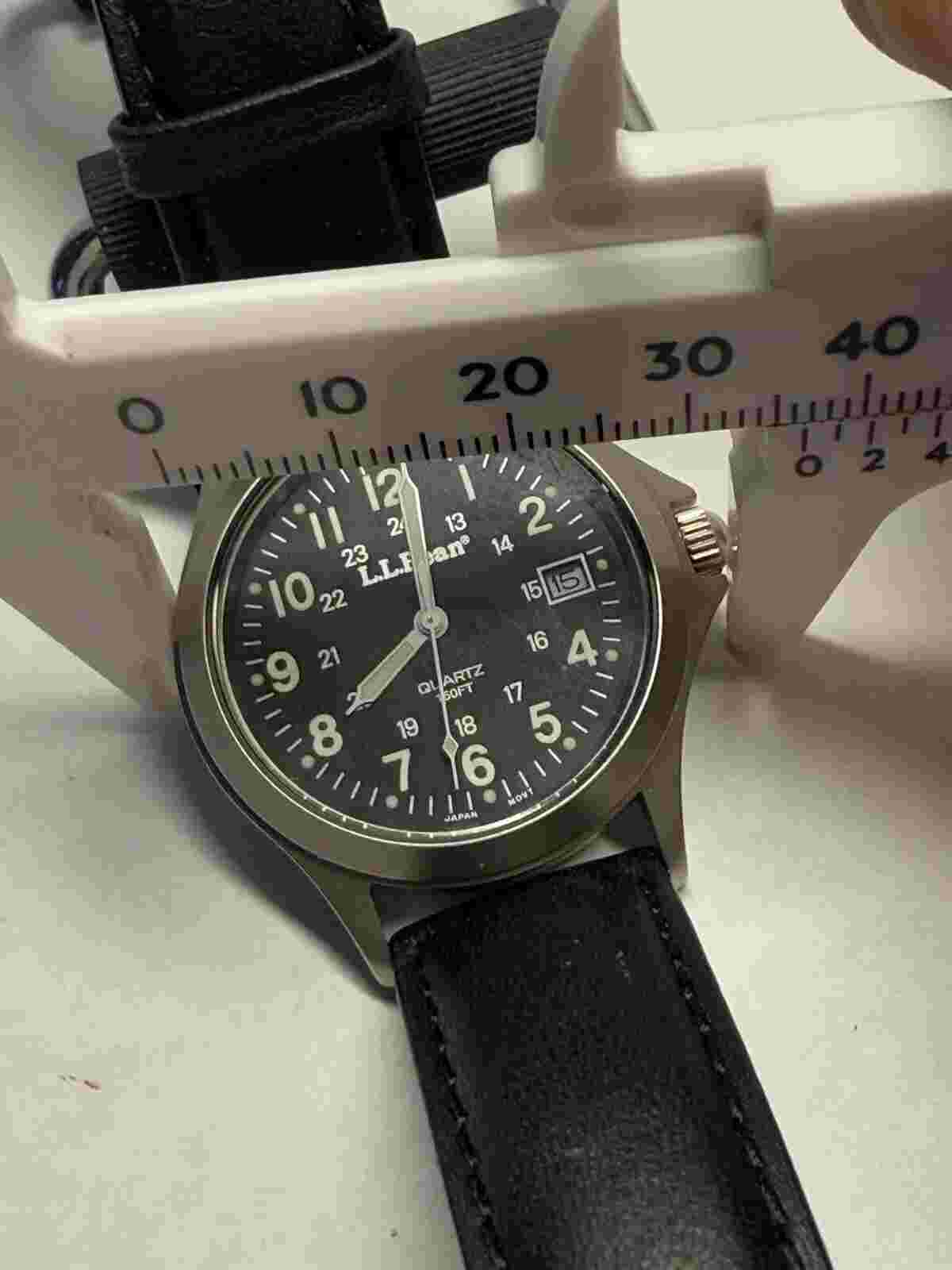 VINTAGE LL Bean Field Watch Men 36MM Black Dial Steel Date Round WORKS QUARTZ