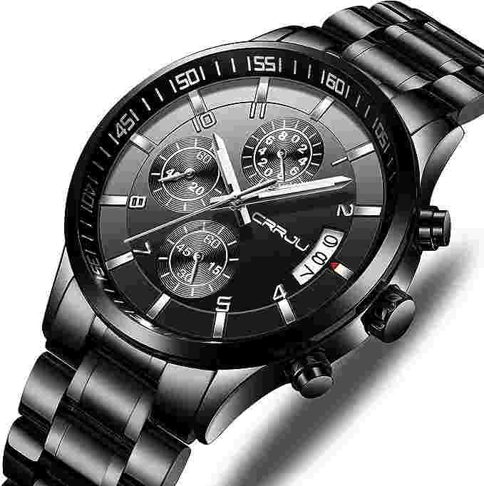 CRRJU Men'S Fashion Stainless Steel Watches Date Waterproof Chronograph Wristwat