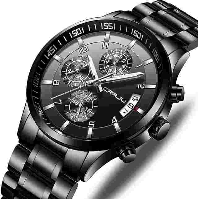 CRRJU Men'S Fashion Stainless Steel Watches Date Waterproof Chronograph Wristwat