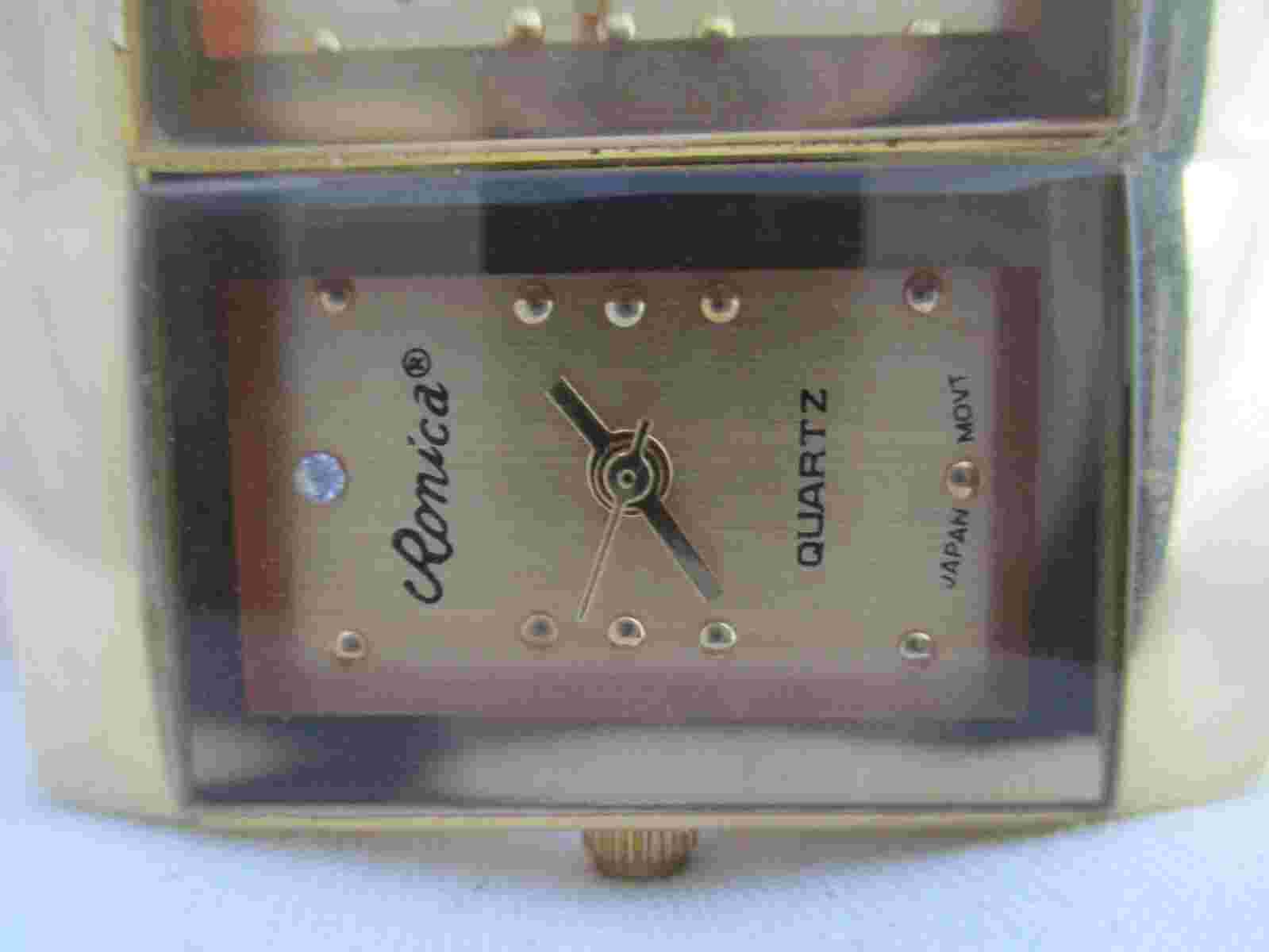 Ronica Analog Wristwatch Gold Tone Expansion Band Two Dials