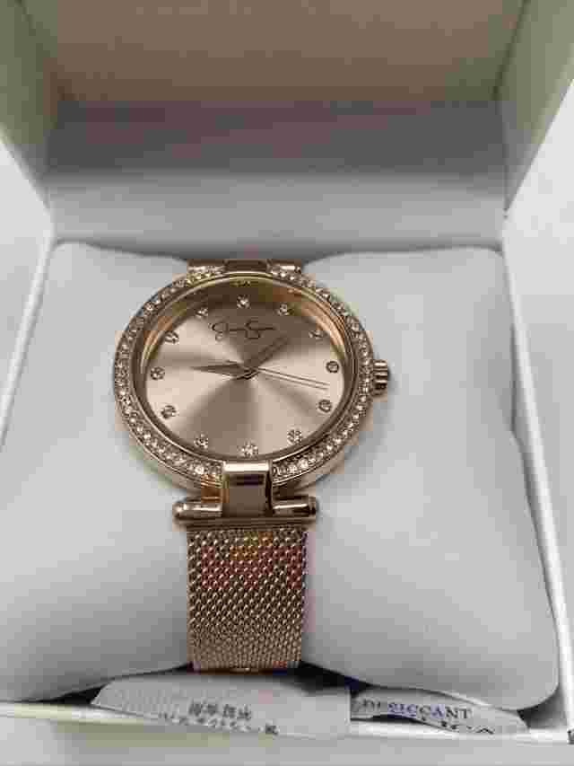 Jessica Simpson Women's Rose Gold Watch Mess Band Diamond Rhinestones No Battery
