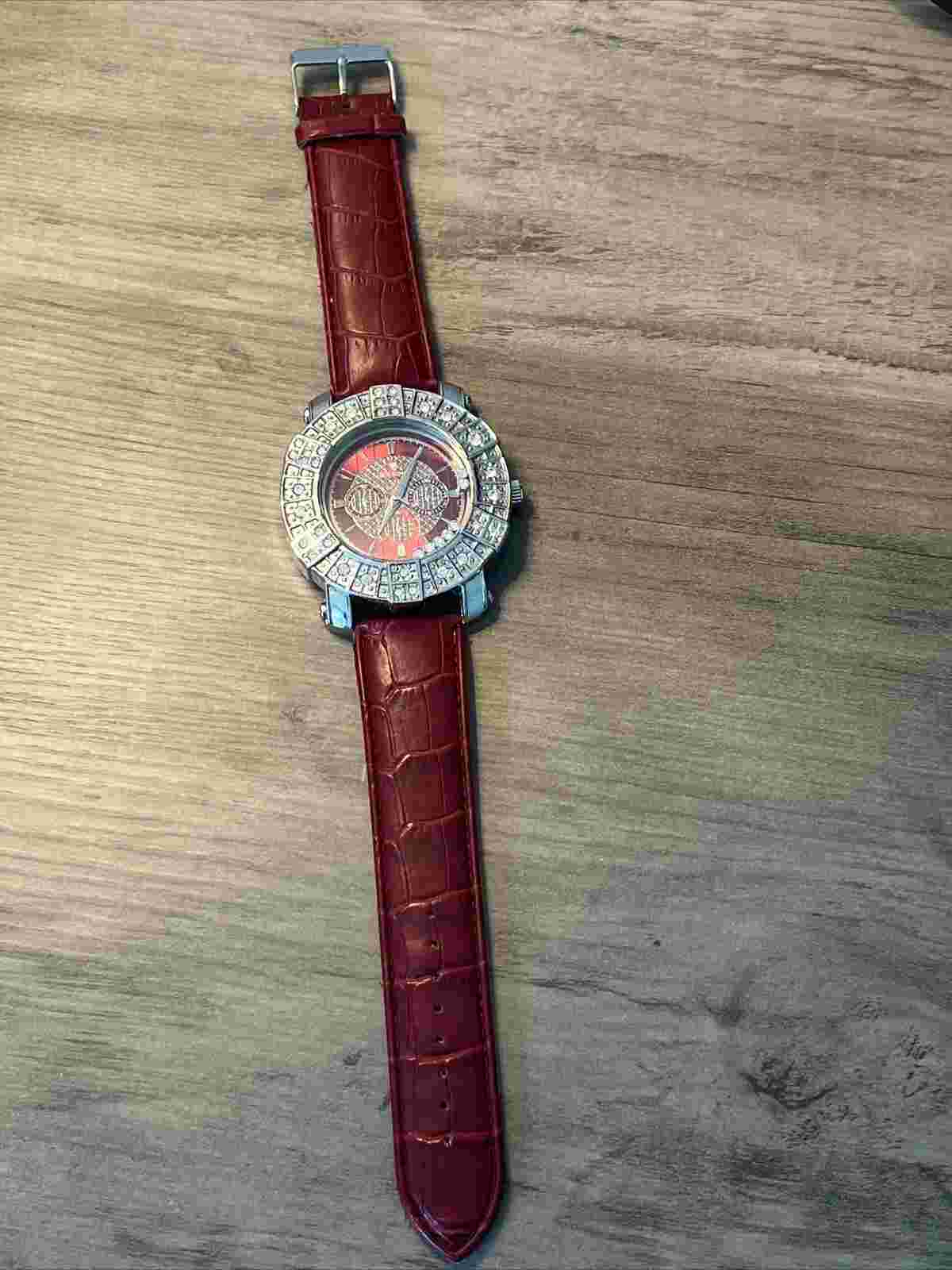 Ice King Men's Red Leather Rhinestone Watch