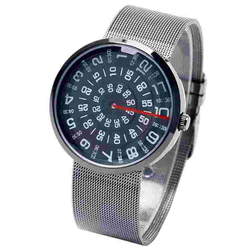 PAIDU Turntable Dial Stainless Steel Band Mens Wrist Watch Quartz Unique Watches