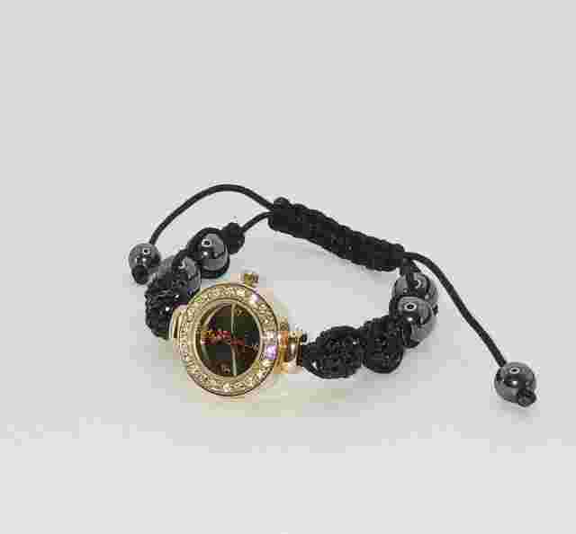 Vintage HSN Colleen Lopez Adjustable Black Crystal Shambala Bracelet Watch Boxed