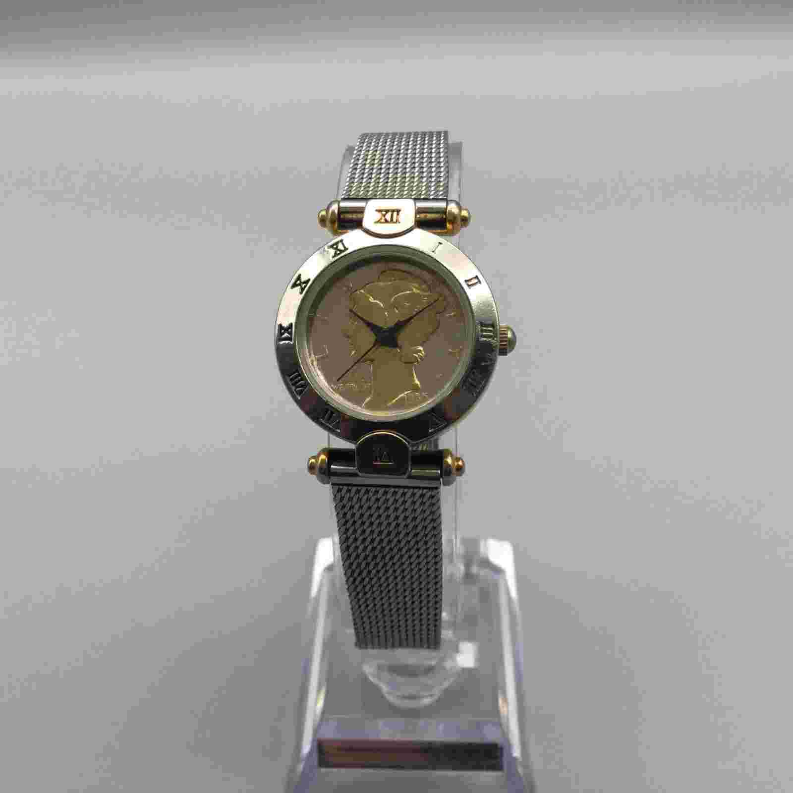 Vtg Britannia Faux 1935 Liberty Coin Watch Women Silver Gold Tone New Battery