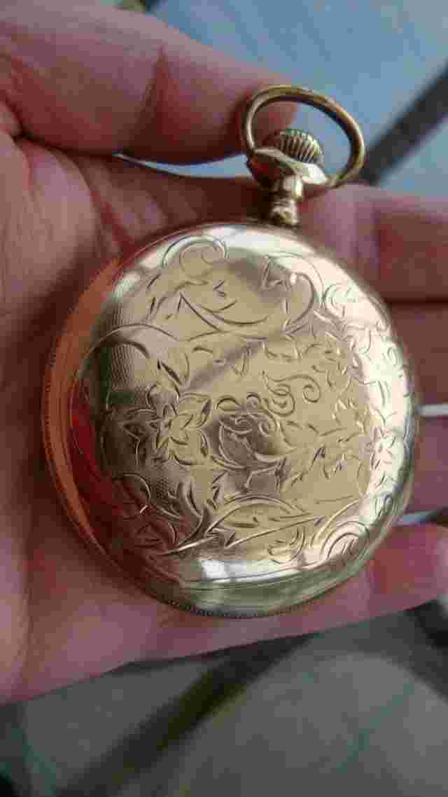 1883 AMERICAN WALTHAM W. M. ELLERY ROMAN DIAL GOLDFILLED POCKET WATCH RUNNING