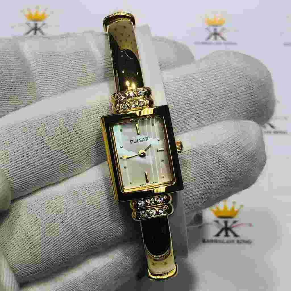 Pulsar Gold Tone Mother of Pearl Rectangular Dial Quartz Women's Watch Gift
