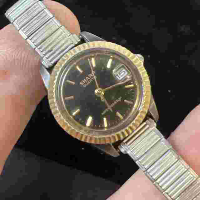 Vintage Sharp Watch Women 24mm Silver Tone Day Date Black Dial Needs Battery