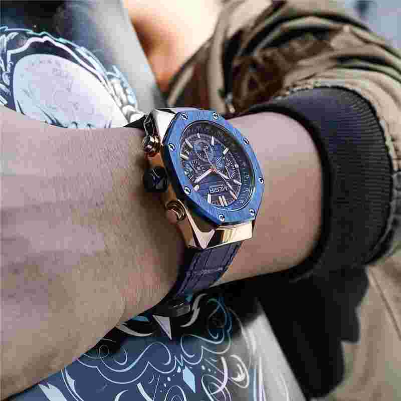 MEGIR "Royal Oak" Men's Quartz Watch Dive Leather 30M Waterproof Luminous NEW
