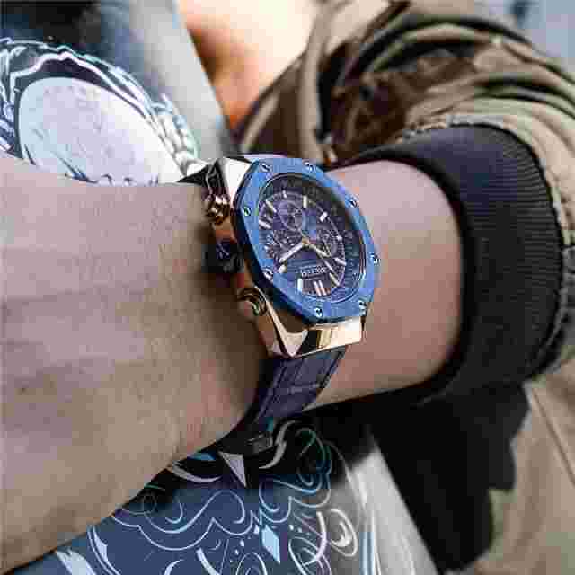 MEGIR "Royal Oak" Men's Quartz Watch Dive Leather 30M Waterproof Luminous NEW