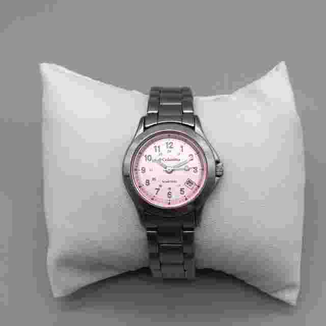 Columbia Watch Women CL-1291 27mm Silver Tone Pink Dial Date New Battery 6.5"