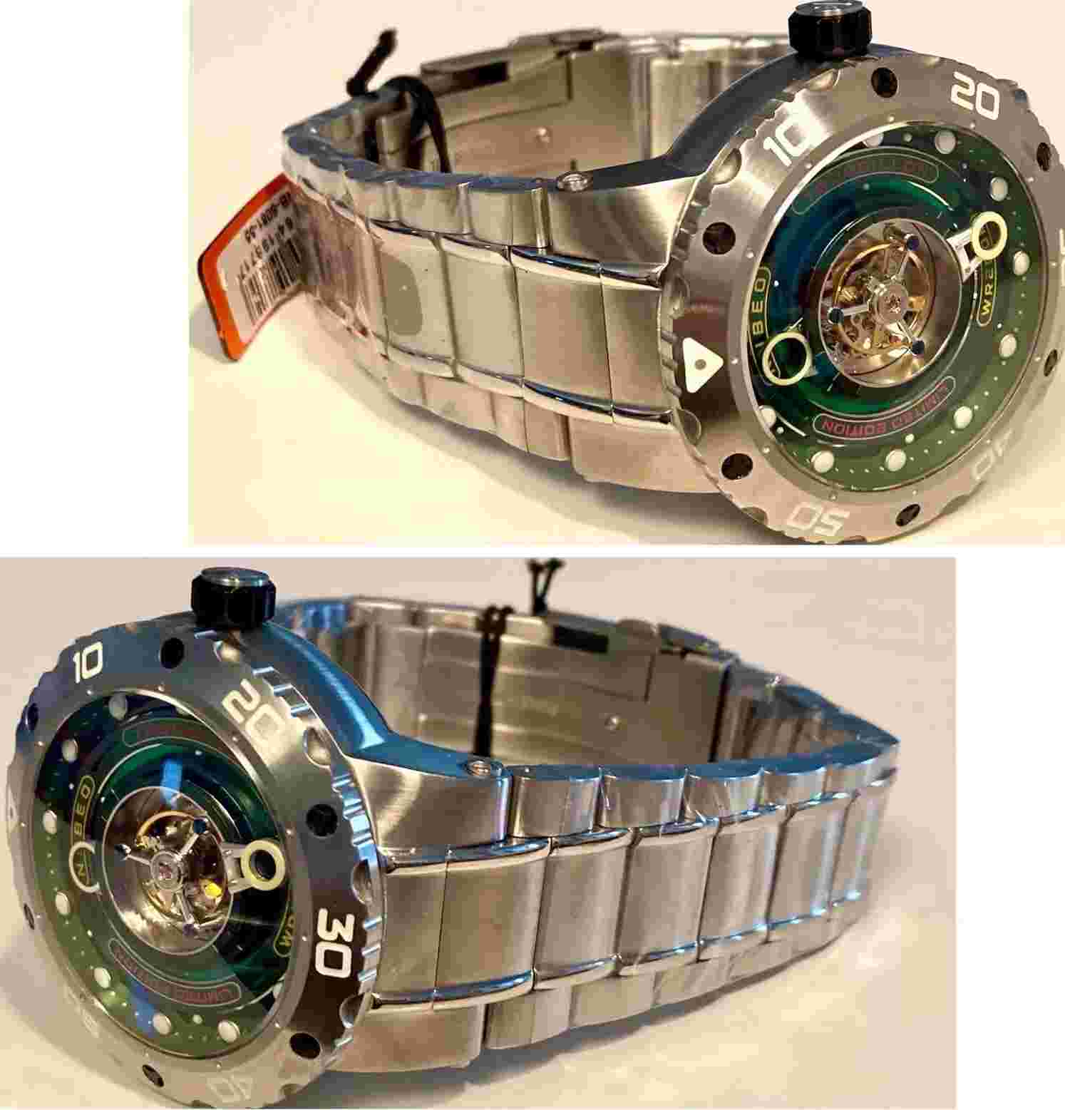 50mm Auto Central TOURBILLON Green Dial LE#21/30 NUBEO Silvertn Bracelet Watch