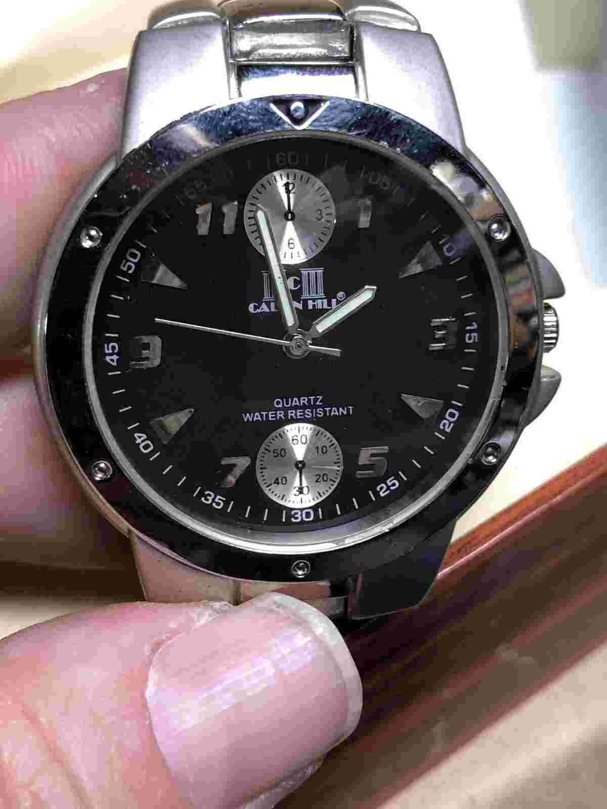 Men's Calvin Hill Quartz Watch Silver Tone Black Dial #A2