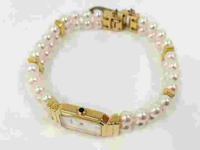 MIKIMOTO 552-1402 White Shell Dial GP Quartz Pearl Bracelet Ladies Wristwatch