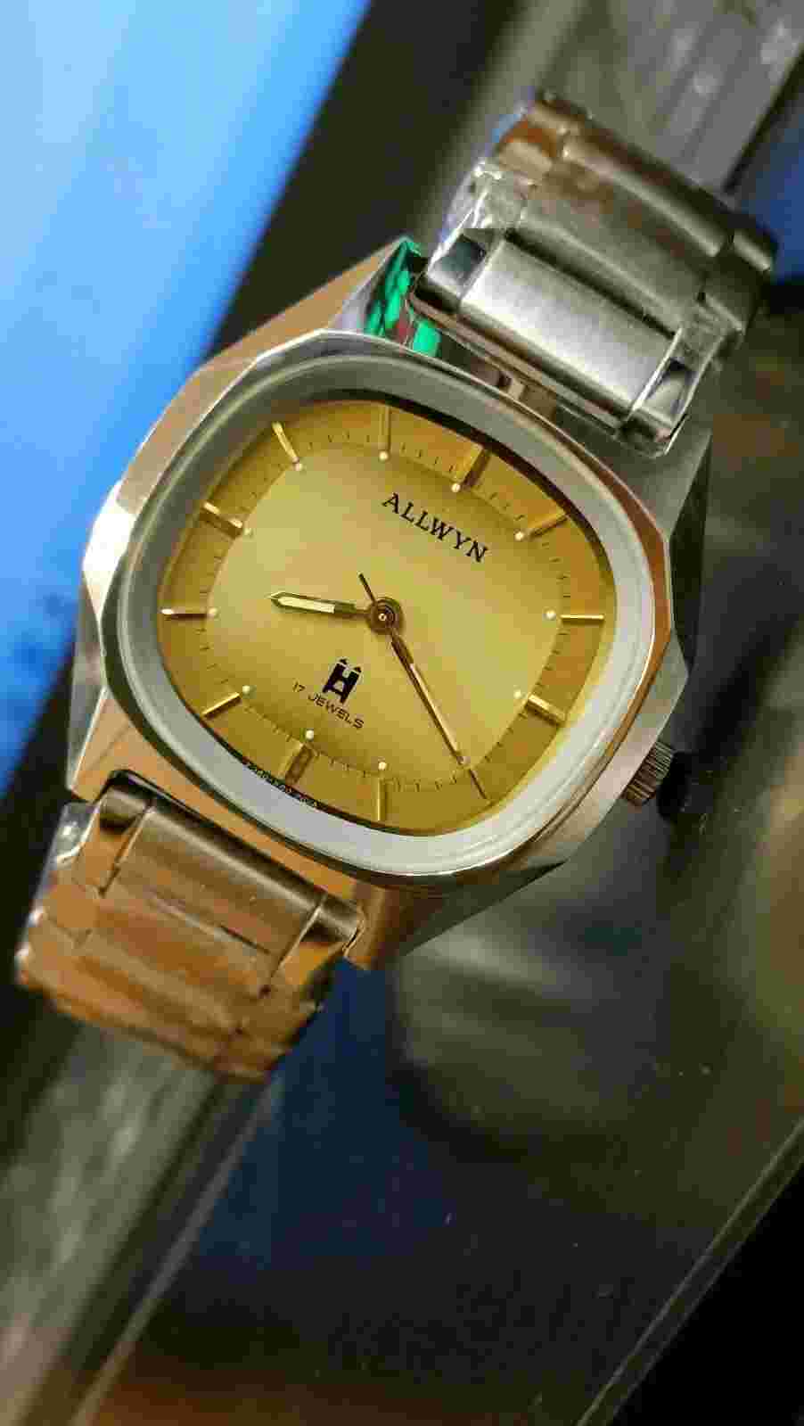 ORIGINAL ALLWYN 17J WINDING NOS BROWN DIAL Y380-5010 INDIA MEN'S FULL WORKING
