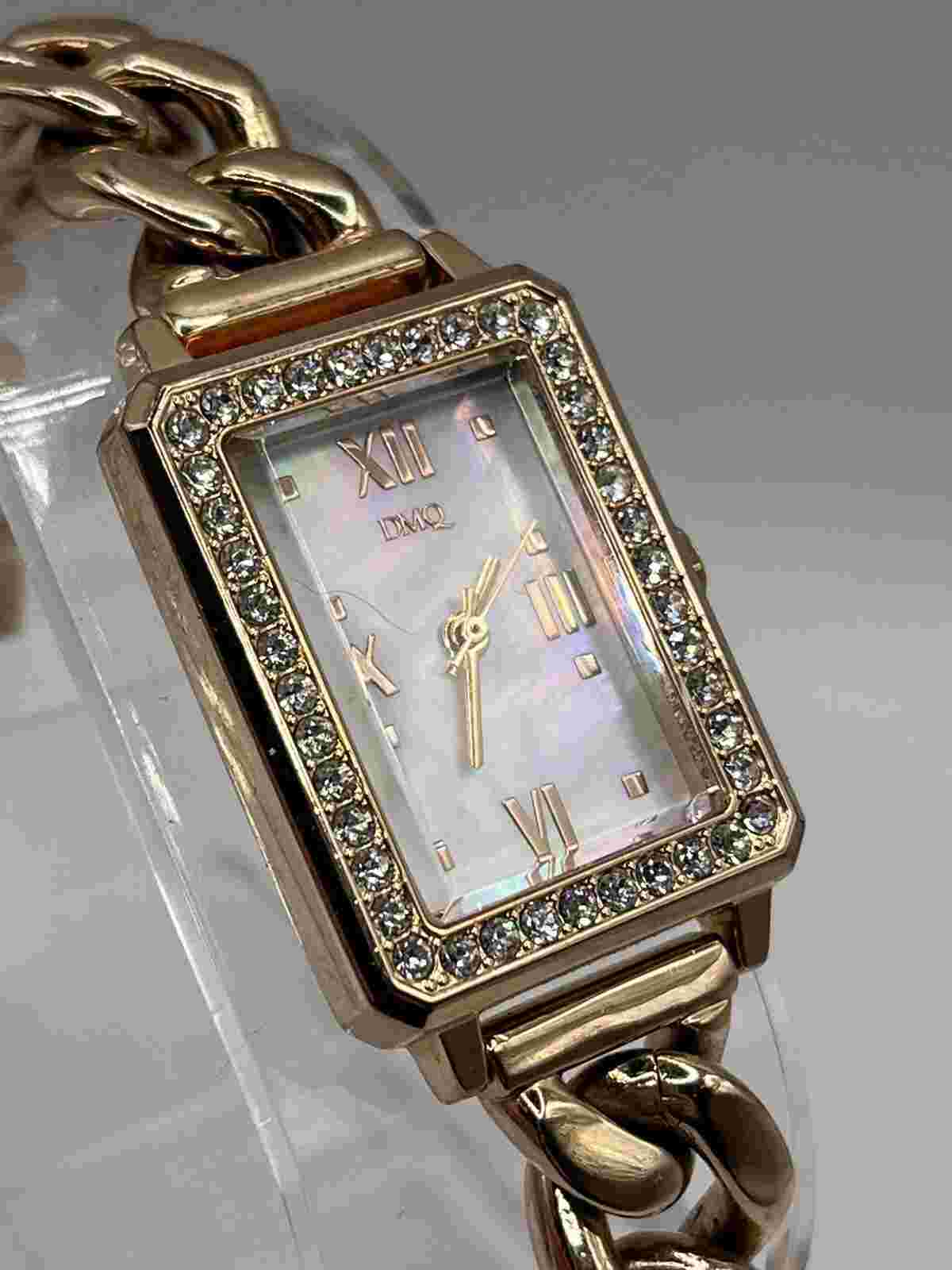 DMQ Women's Quartz Watch Rose Gold Rhinestone Bezel MOP Dial- New Battery