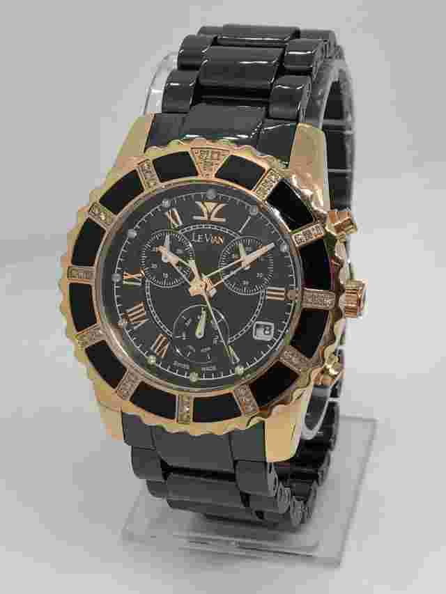LeVian LV931 Diamonds Black Ceramic Rose Gold Chronograph Women's Watch Swiss