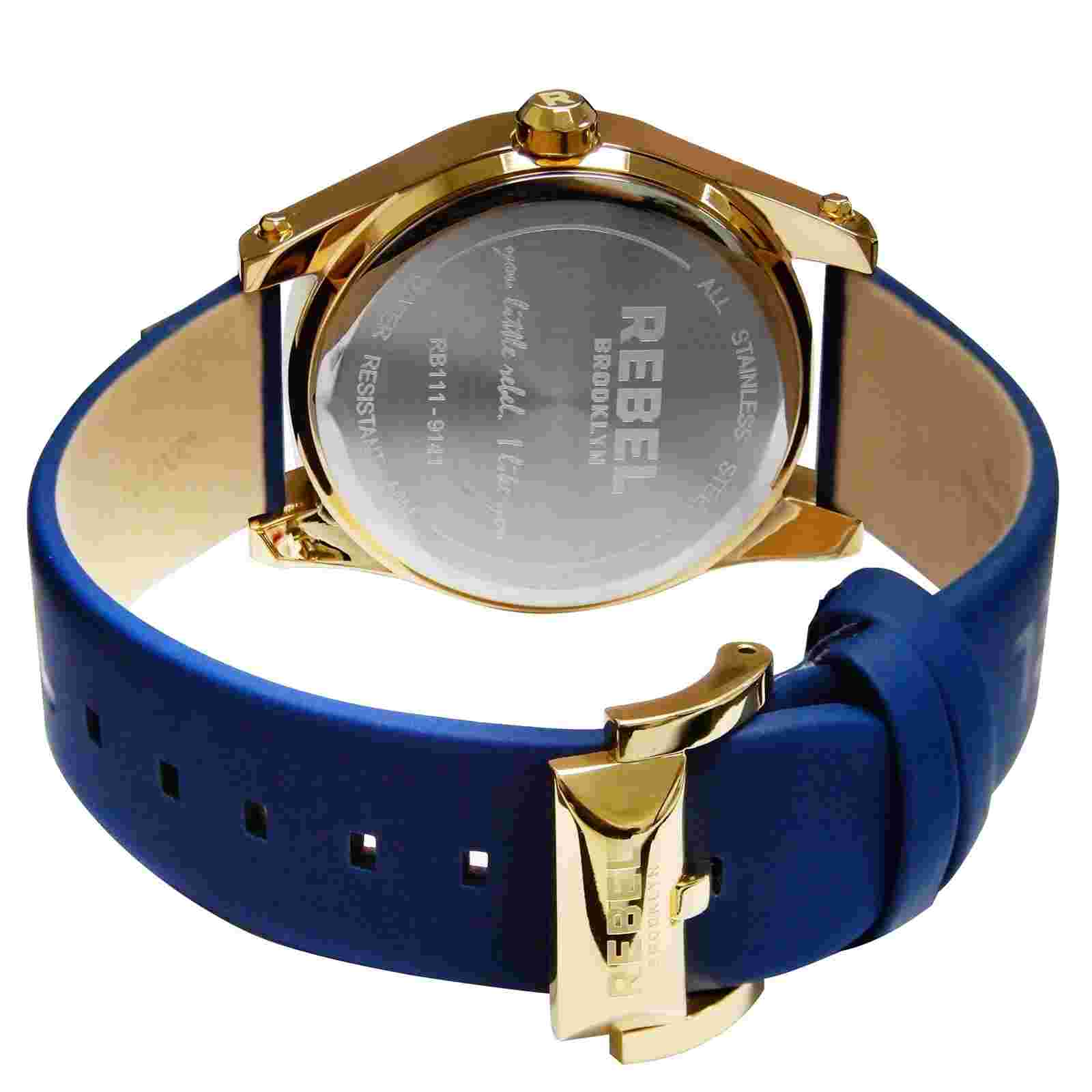 Rebel Women's RB111-9141 Gravesend Gold IP Steel Blue Leather Wristwatch