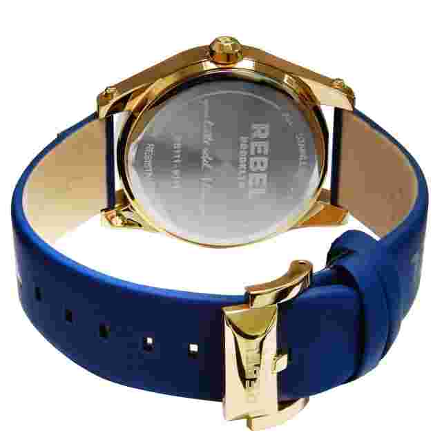 Rebel Women's RB111-9141 Gravesend Gold IP Steel Blue Leather Wristwatch