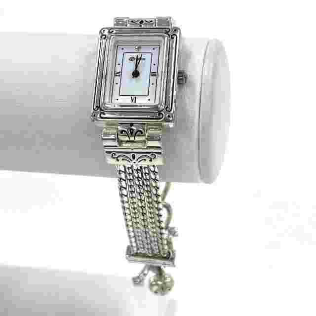 Brighton Vintage Tivoli Multi Strand Silver Black Scroll Toggle Clasp Watch
