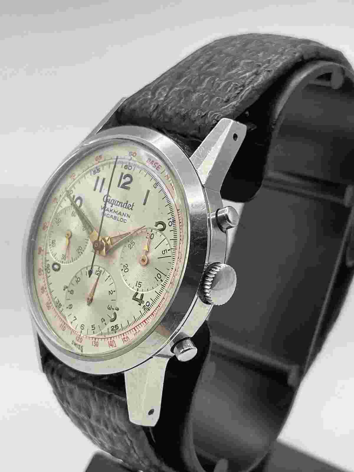 Wakmann Gigandet Serviced Valjoux 72 Chronograph 1950s Vintage Unpolished Watch