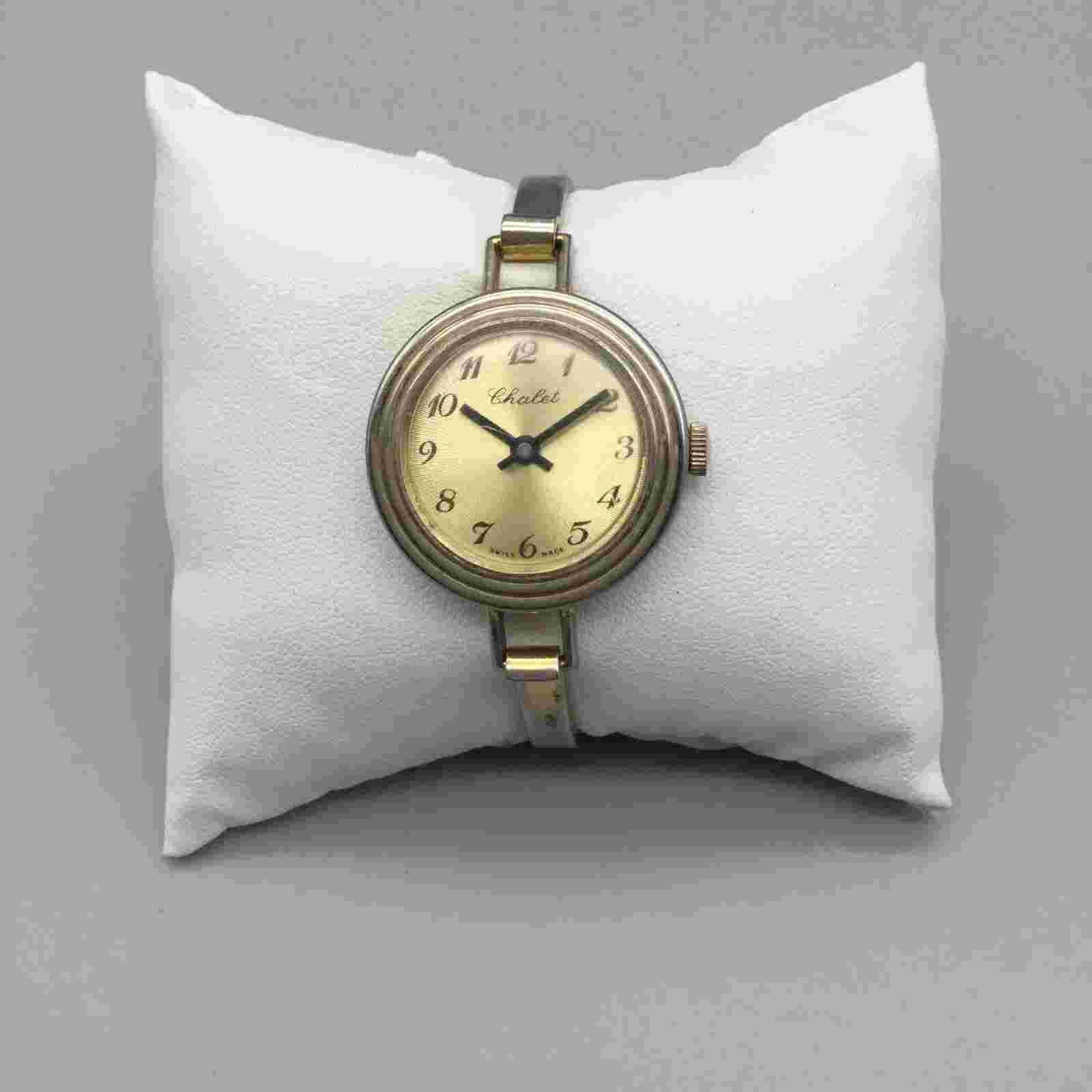 Vtg Chalet Watch Women 29mm Gold Tone Swiss Made Bangle Manual Wind 6.25"